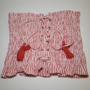 American Eagle Outfitters Tube Top Womens S Red White Striped Ruffle Strapless